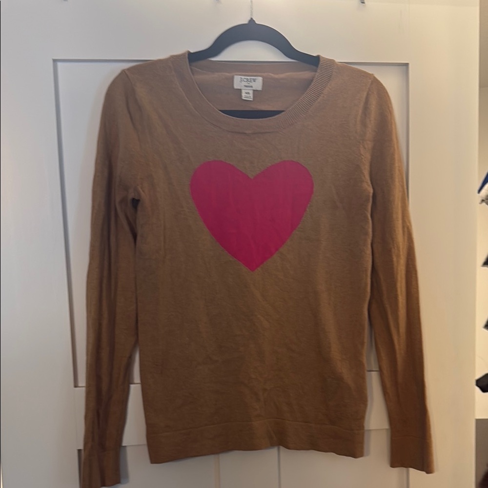 J. Crew Brown Sweater with Pink Heart